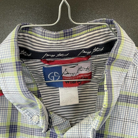 Wrangler George Strait Cowboy Cut Blue Green Plaid Mens Button Down Shirt XXL - Picture 6 of 10